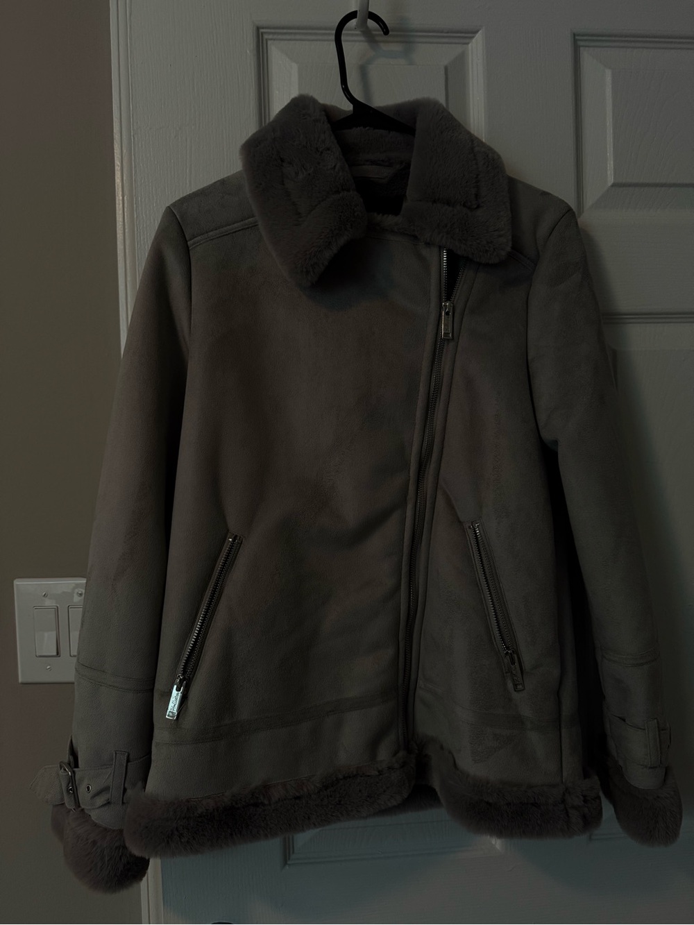 Hollister Gray Faux Shearling Bomber Jacket